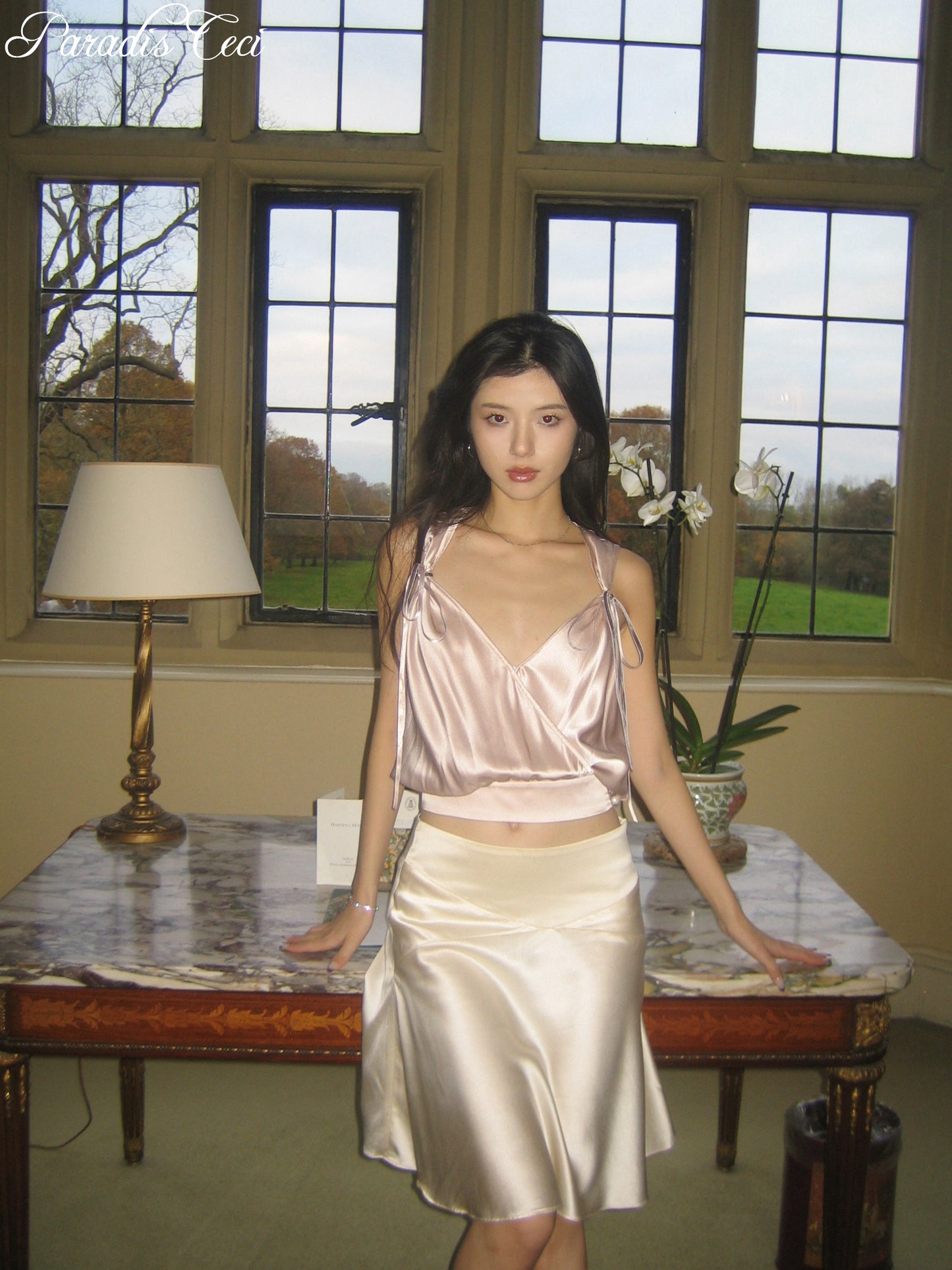 'Grace' silk v-neck surplice top