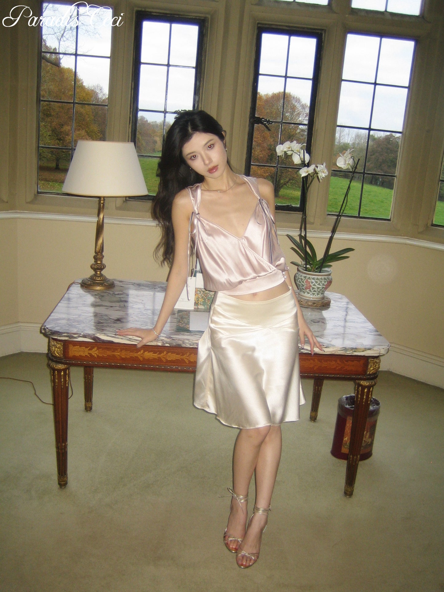 'Grace' silk v-neck surplice top
