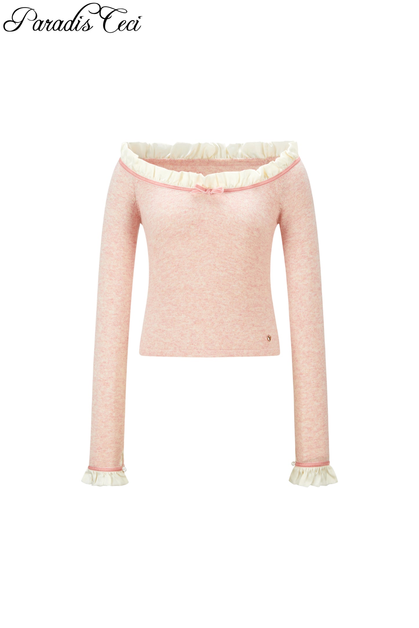 ‘Vallie’ ruffle velvet ribbon top - baby pink