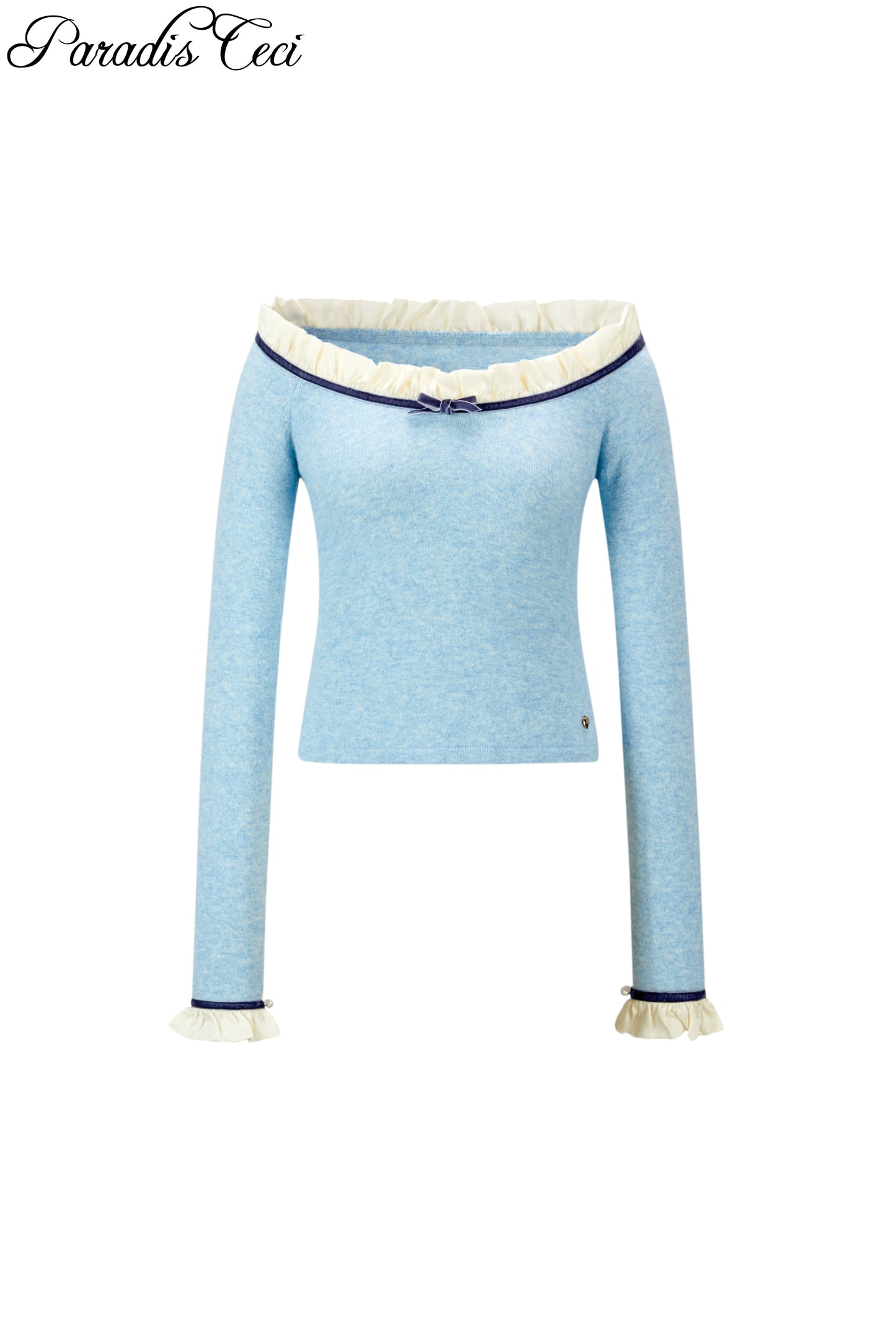 ‘Vallie’ ruffle velvet ribbon top - baby blue