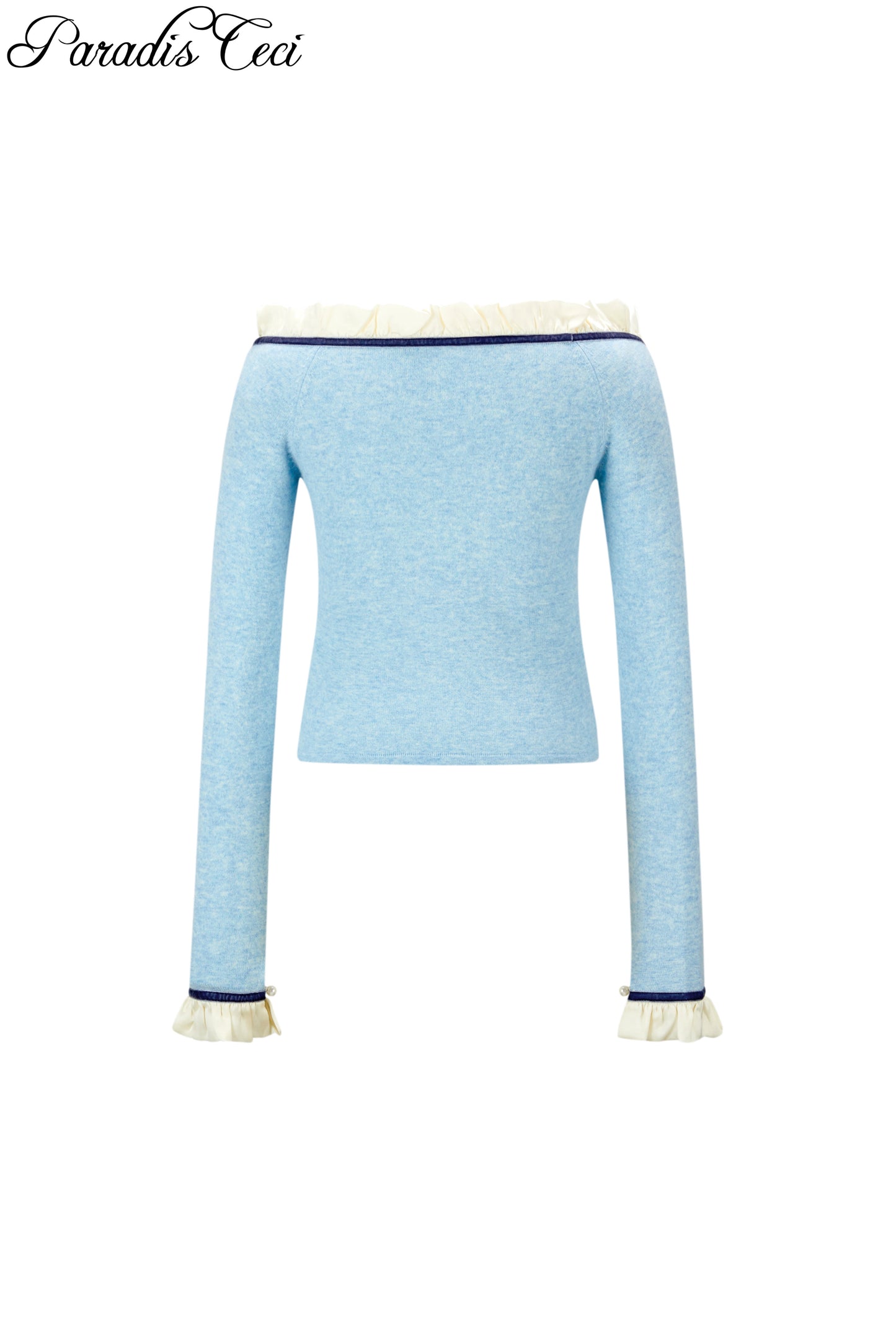 ‘Vallie’ ruffle velvet ribbon top - baby blue
