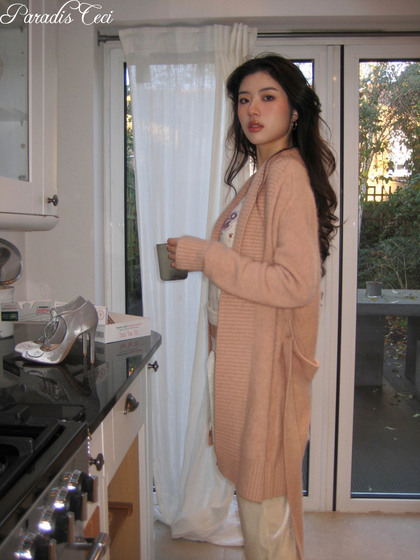 'Ivy' wrap midi cardigan - peach fuzz
