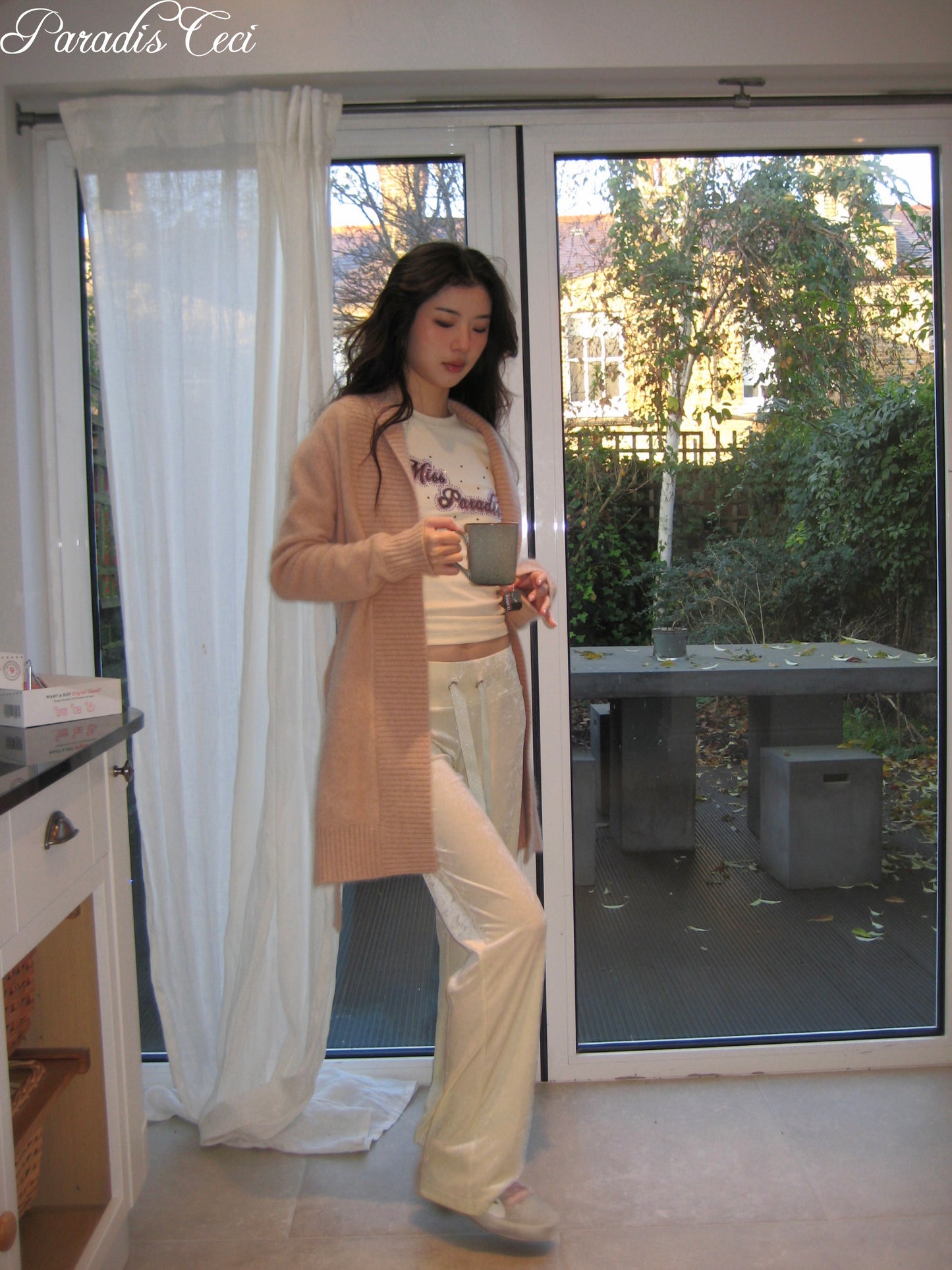 'Ivy' wrap midi cardigan - peach fuzz