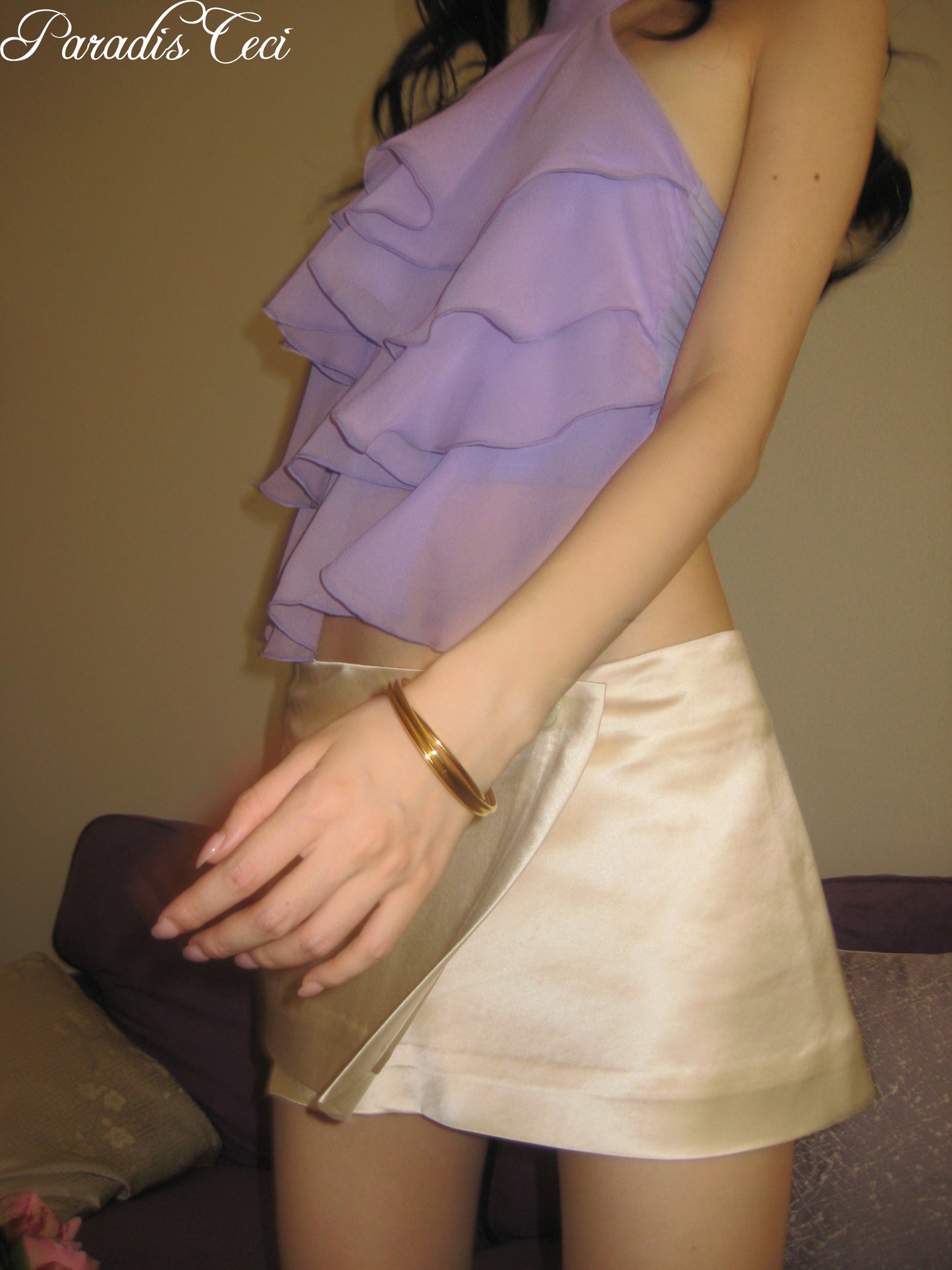 'Lotus' silk ruffles halter top