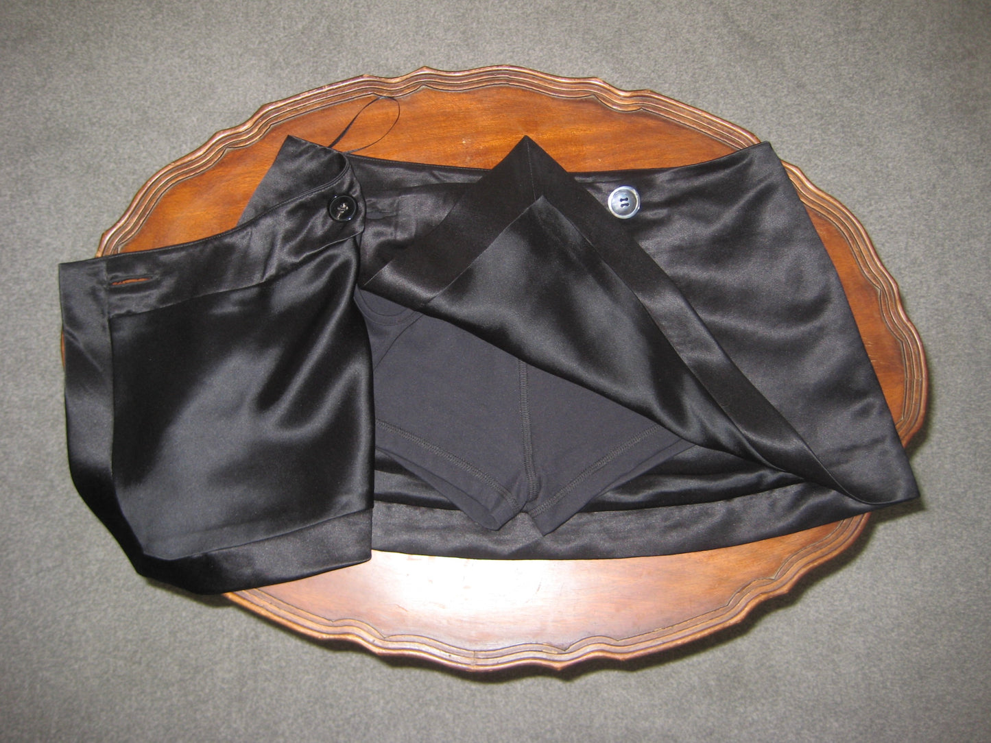 'Jane' silk wool satin mini skirt with inner pants - black
