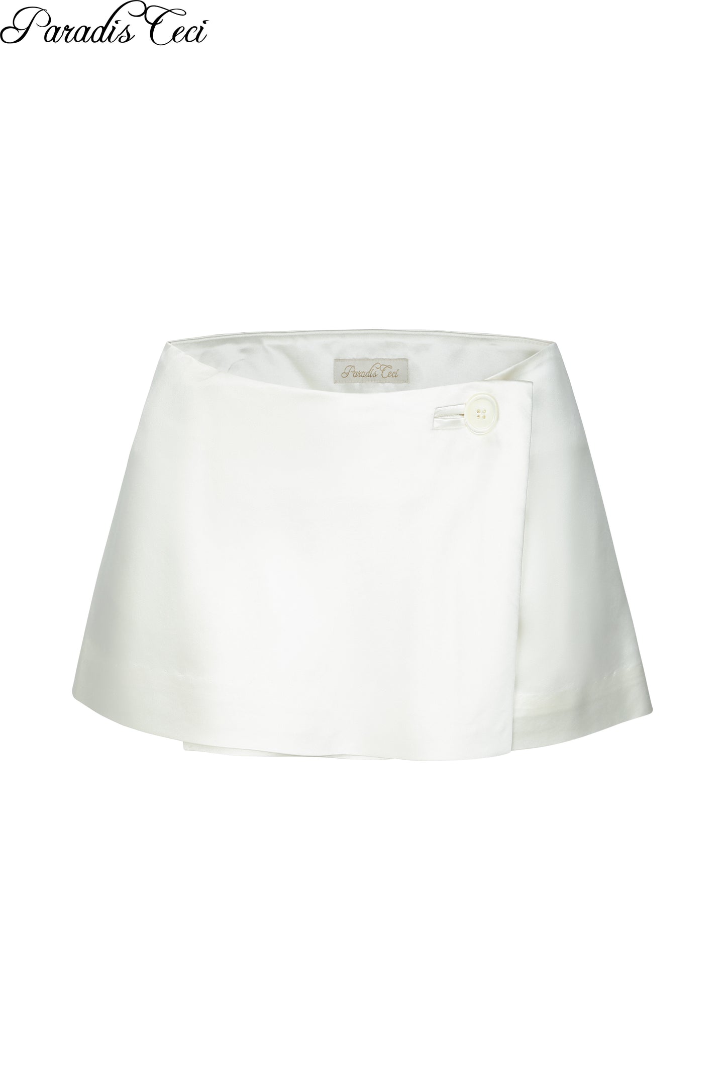 'Jane' silk wool satin mini skirt with inner pants - ivory
