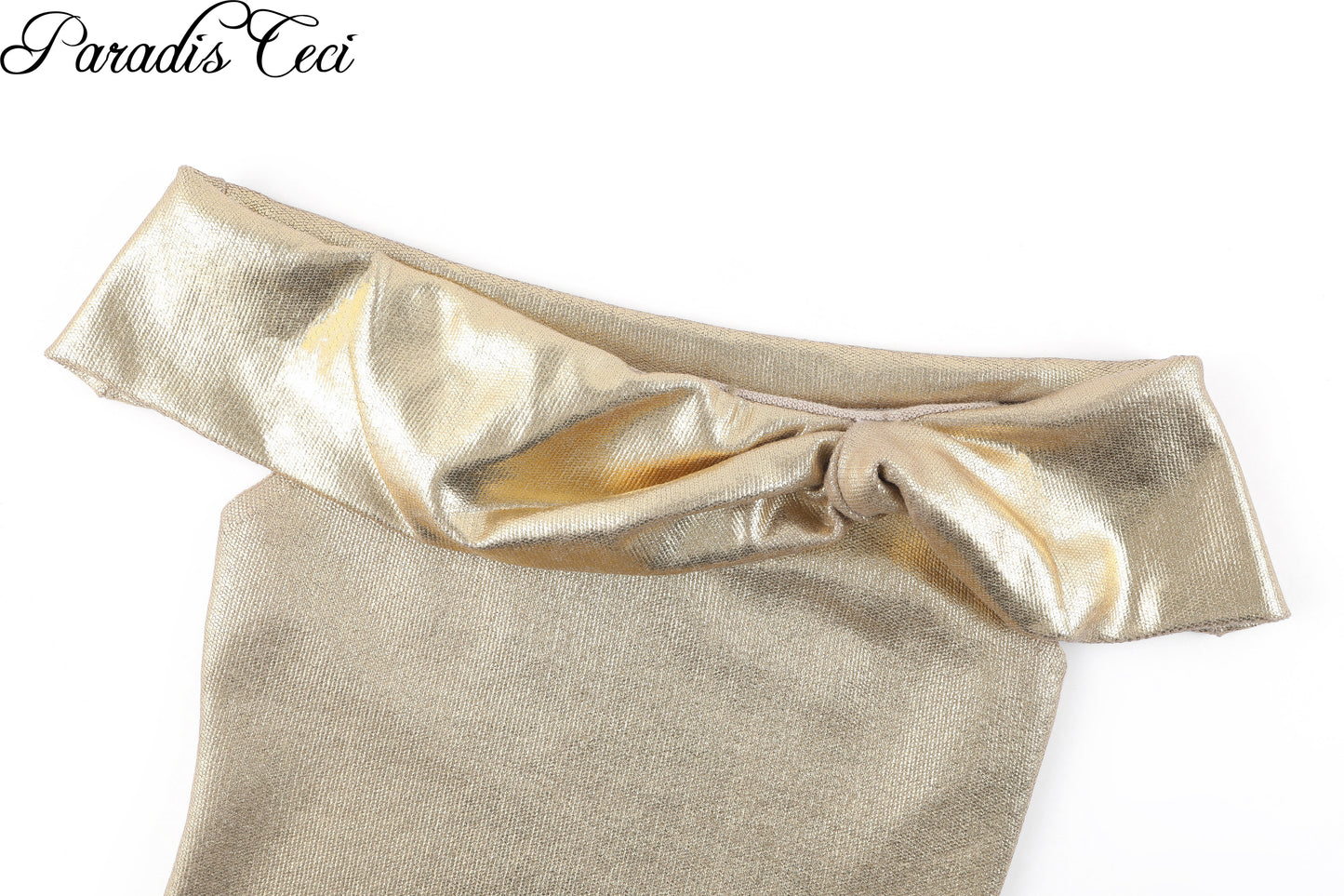 'Serena' gold stamping off-shoulder wool knit top