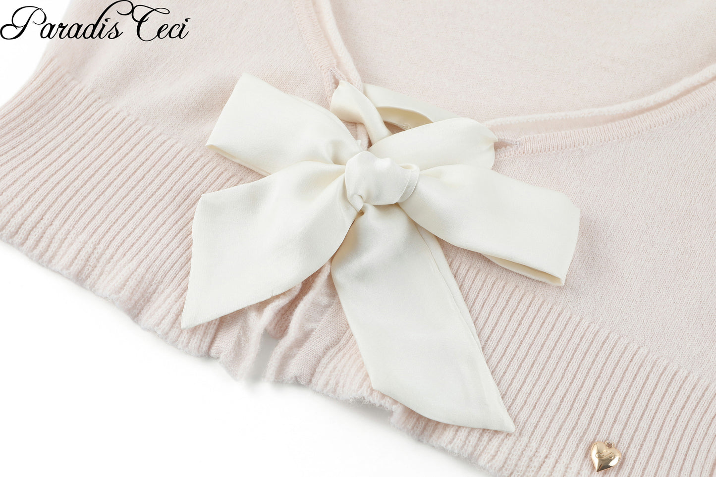 'SWAN' knit top with double ribbons - baby pink