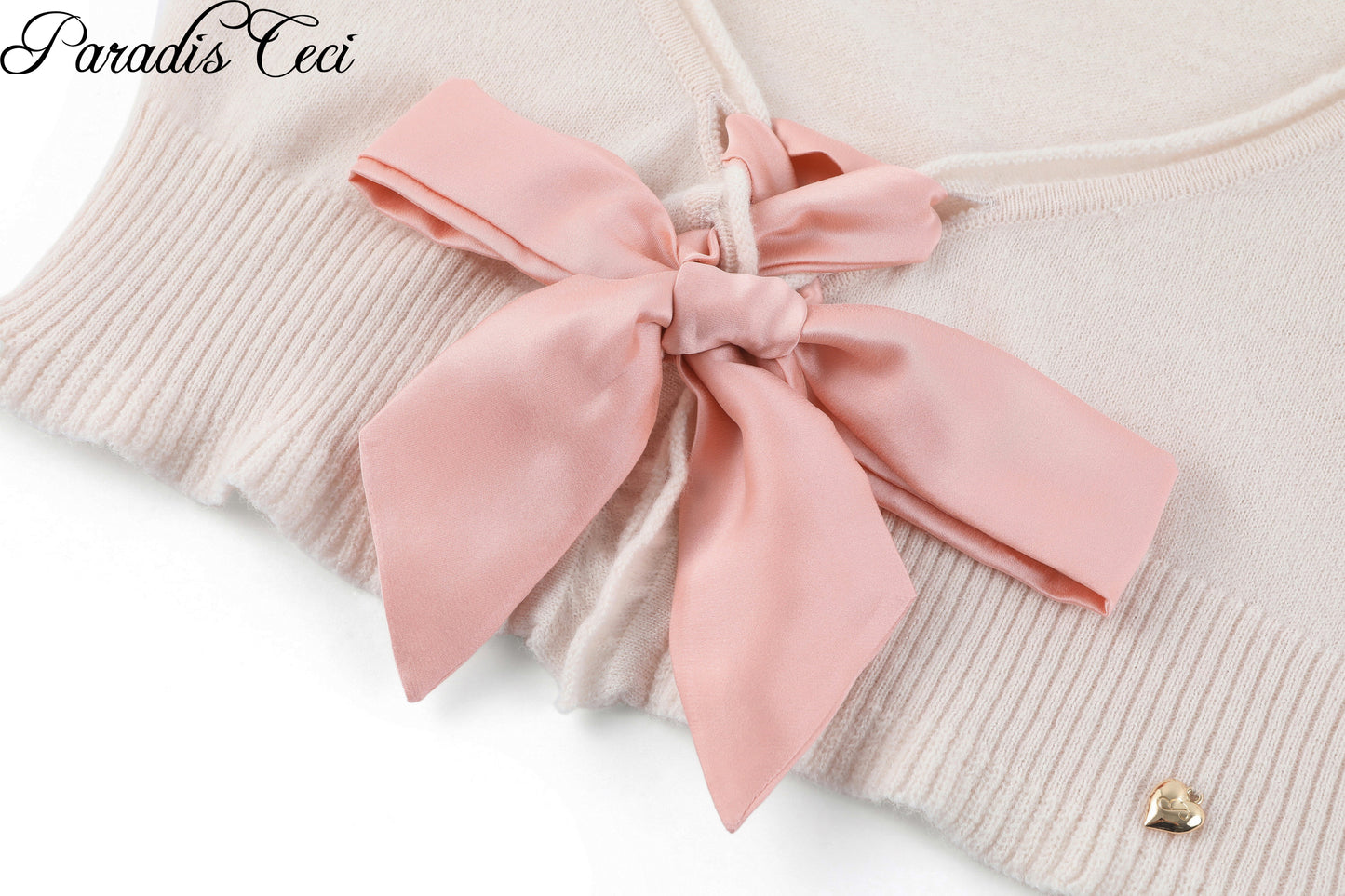 'SWAN' knit top with double ribbons - baby pink