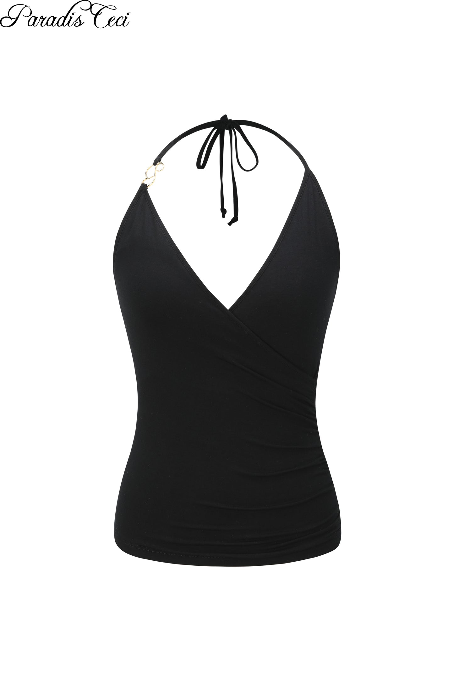 'Natalie' wrap halter top - black