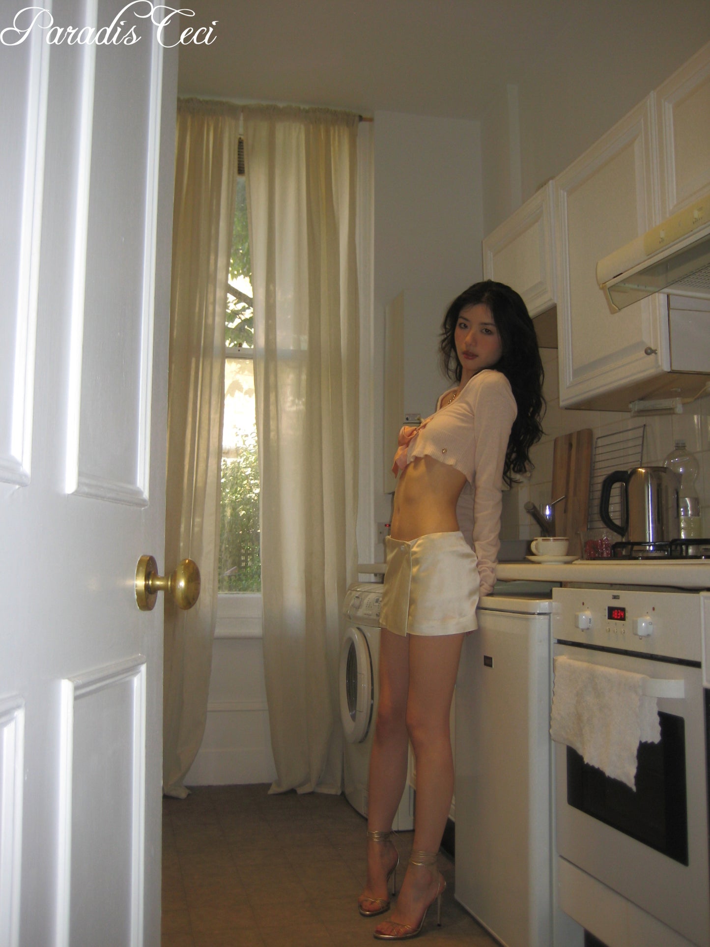 'Jane' silk wool satin mini skirt with inner pants - ivory