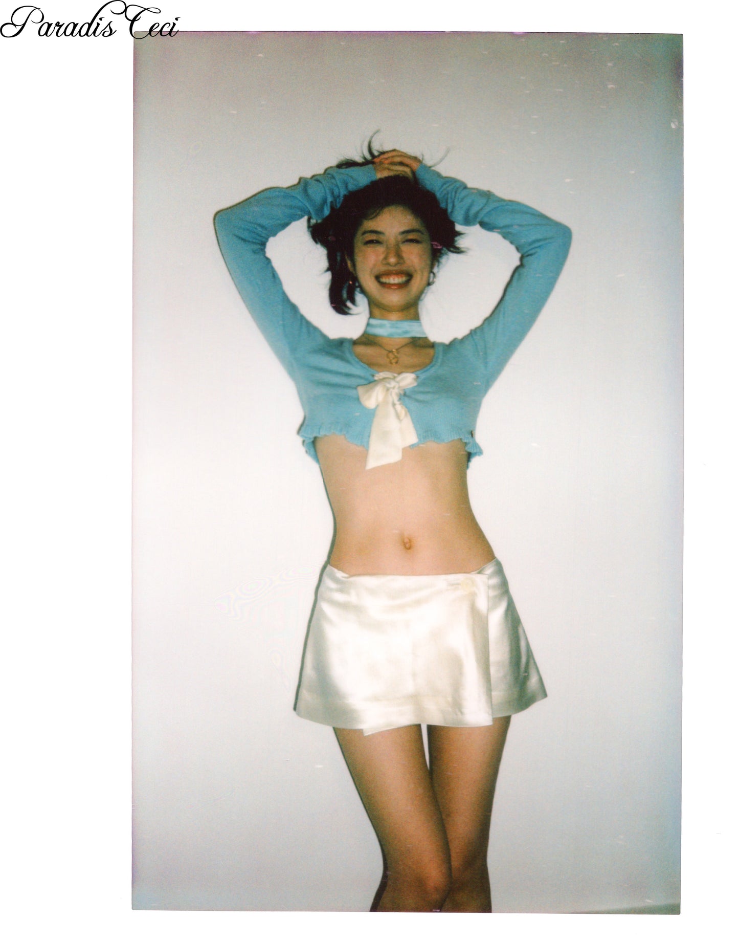 'SWAN' knit top with double ribbons - baby blue