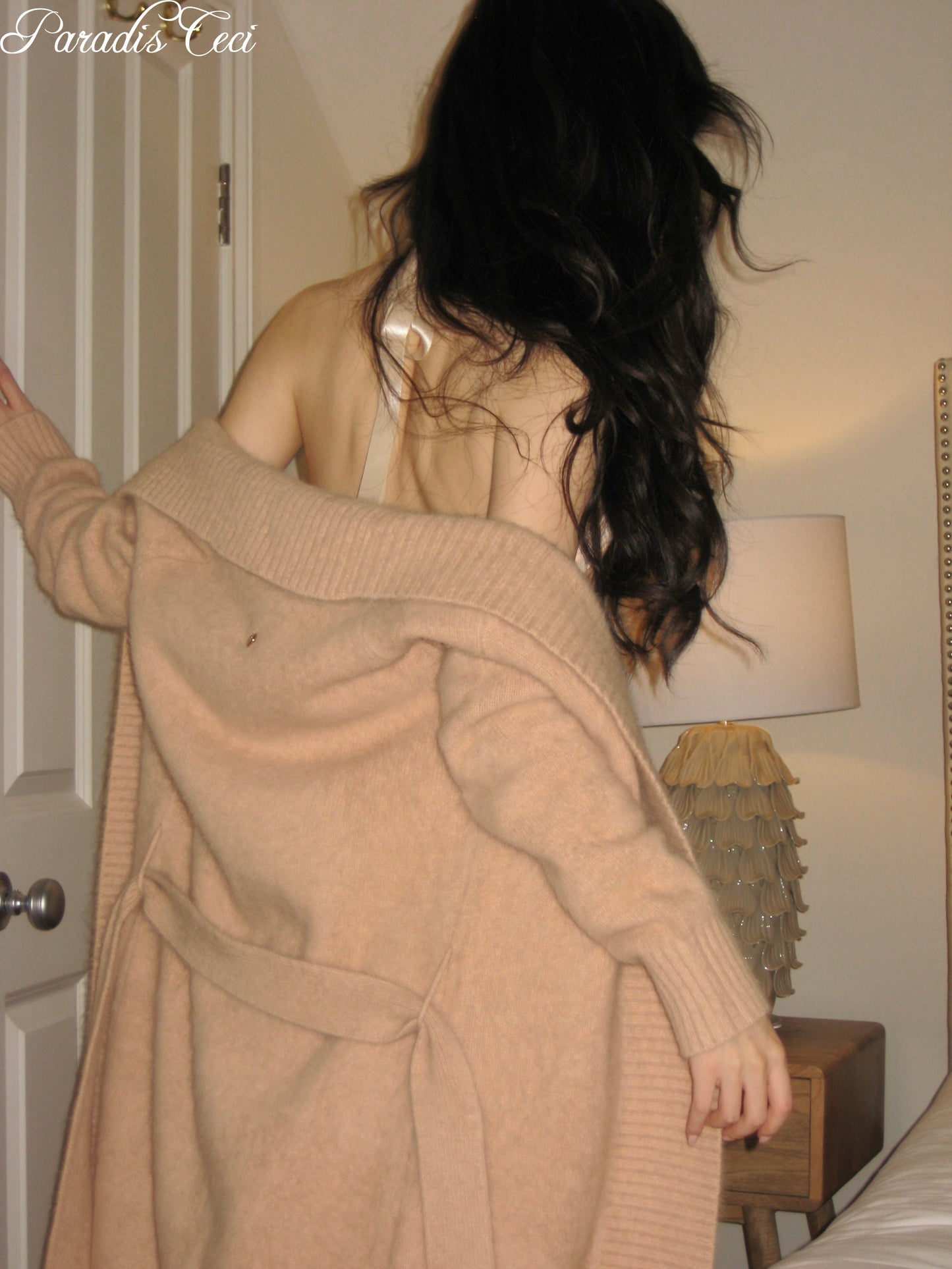 'Ivy' wrap midi cardigan - peach fuzz
