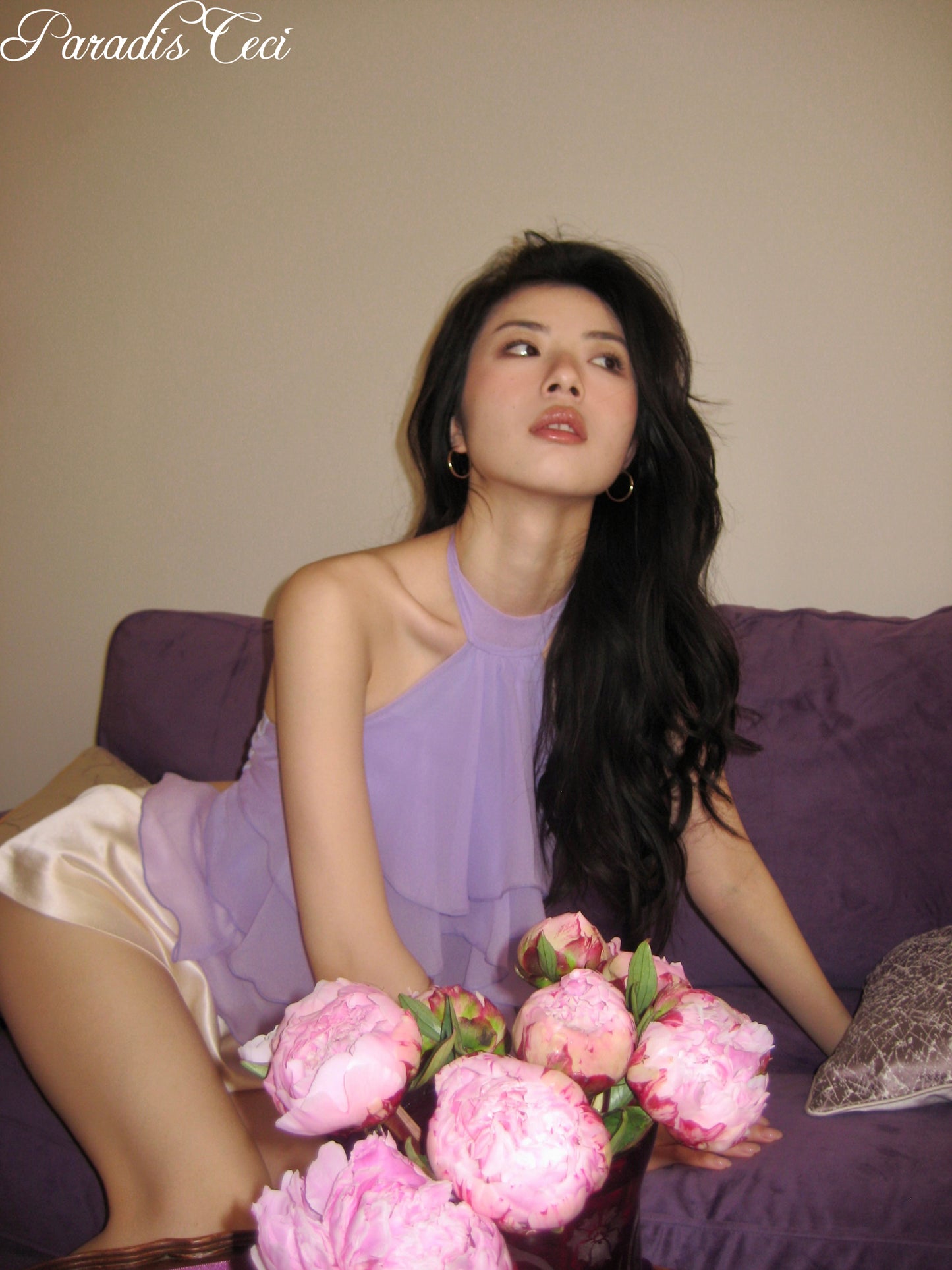 'Lotus' silk ruffles halter top