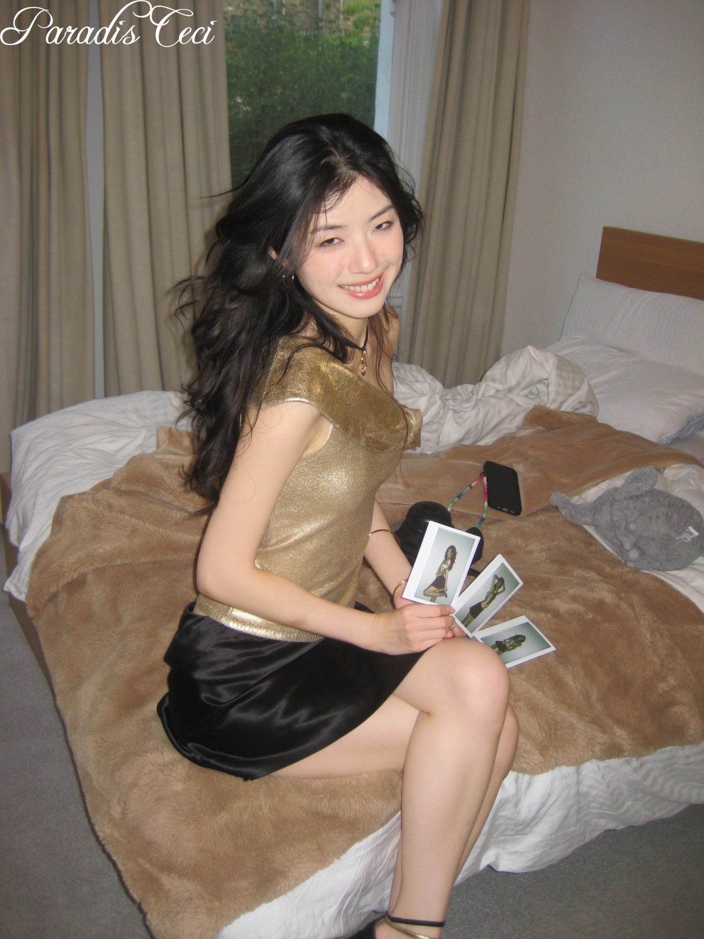 'Jane' silk wool satin mini skirt with inner pants - black