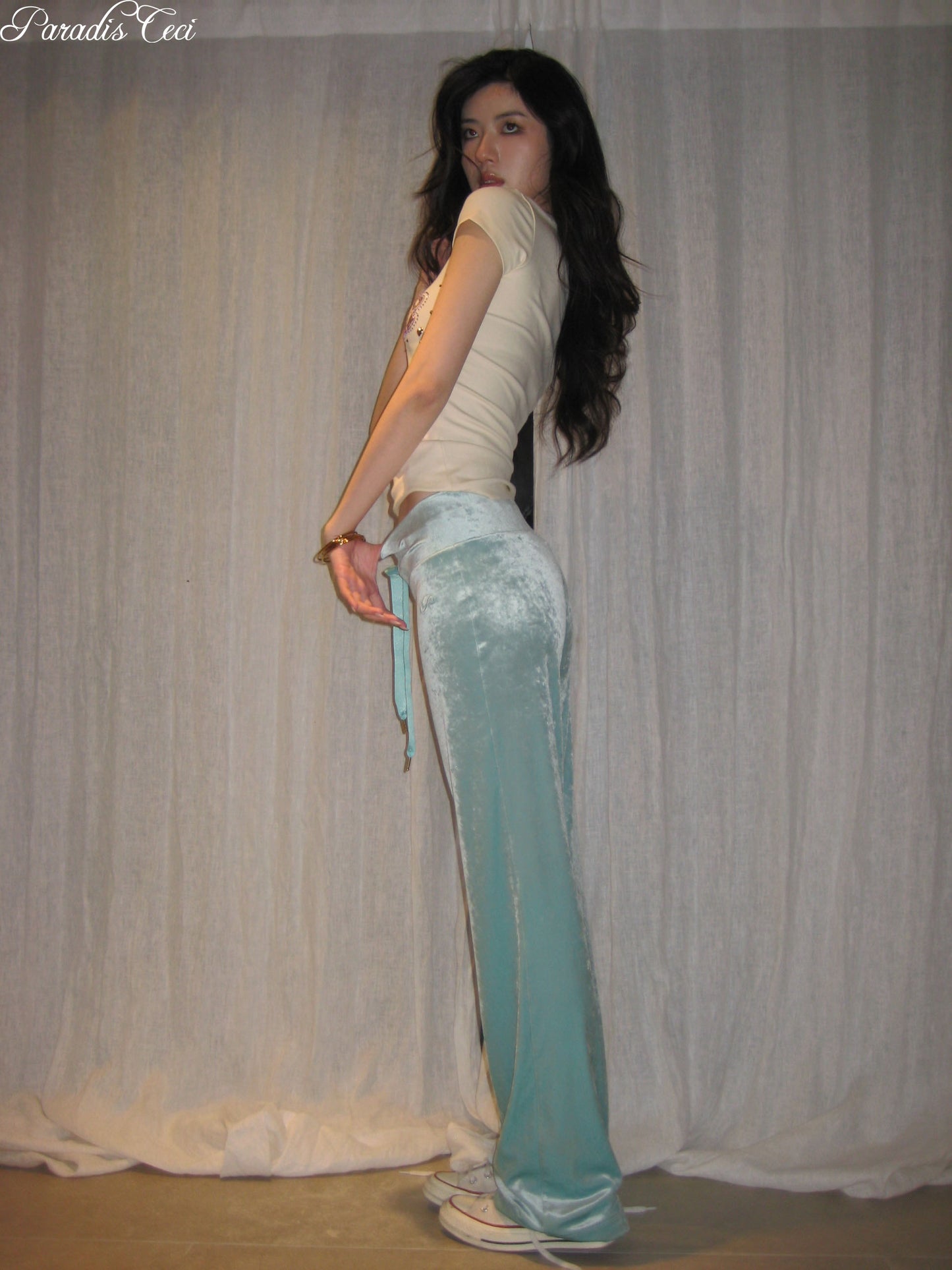 'Faye' velvet trousers - mint