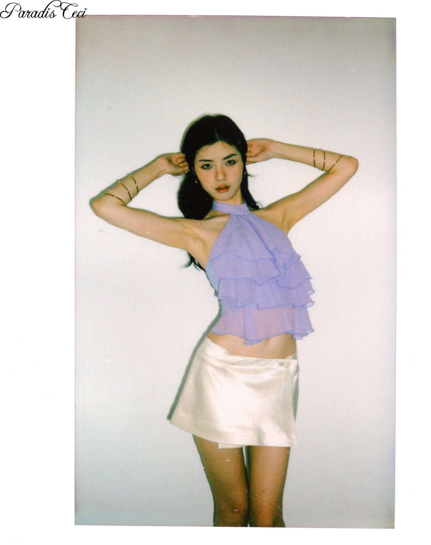 'Lotus' silk ruffles halter top