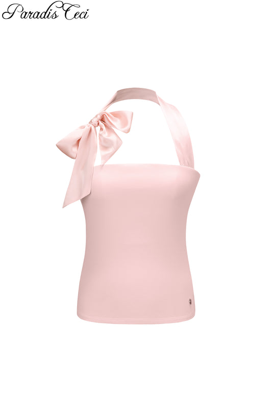'Ariel' silk ribbon halter top - pink
