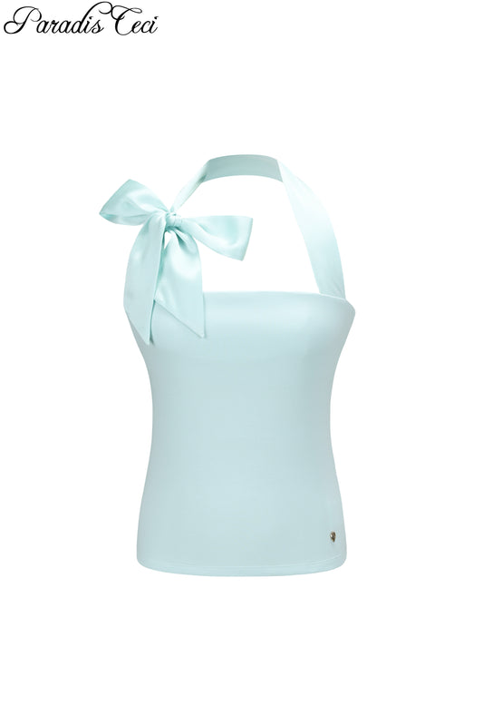 'Ariel' silk ribbon halter top - blue