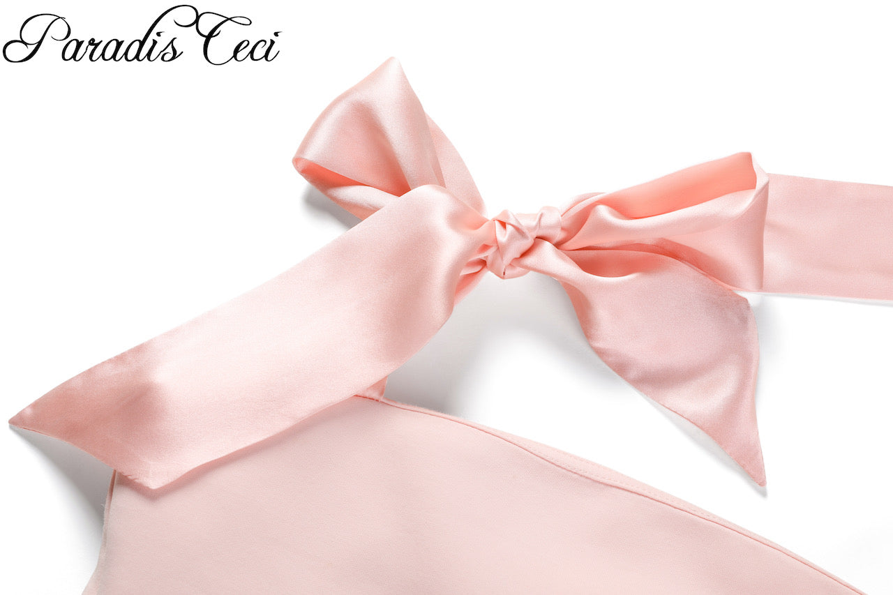 'Ariel' silk ribbon halter top - pink