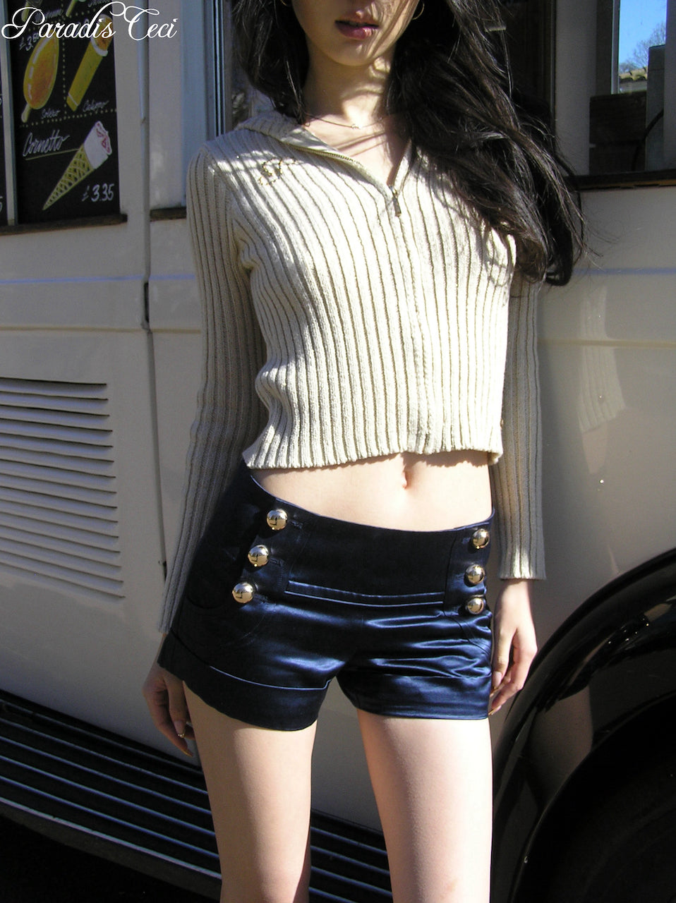 'Jac' silk wool satin mini shorts - navy