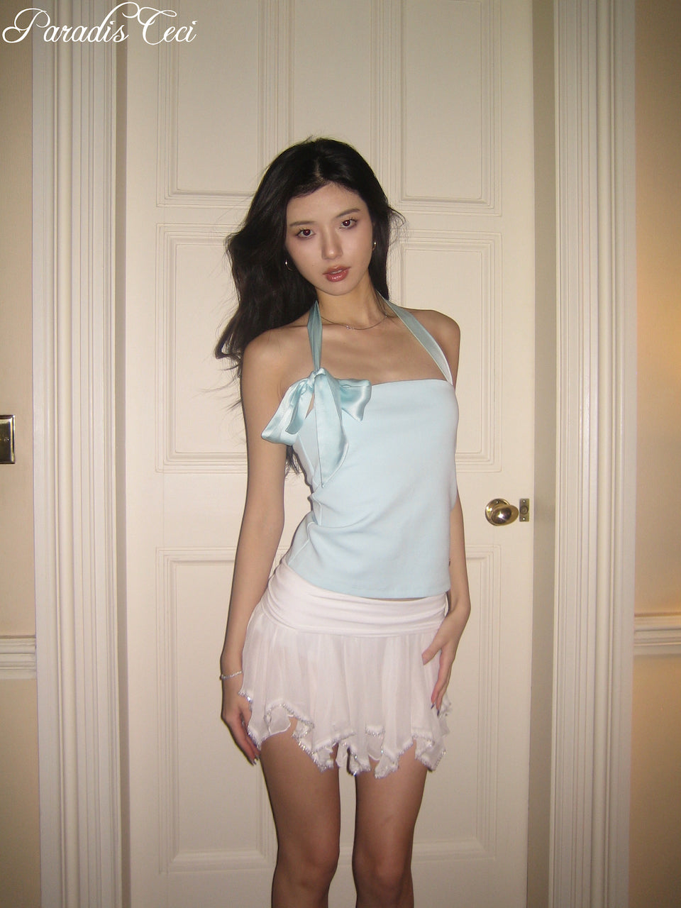 'Ariel' silk ribbon halter top - blue