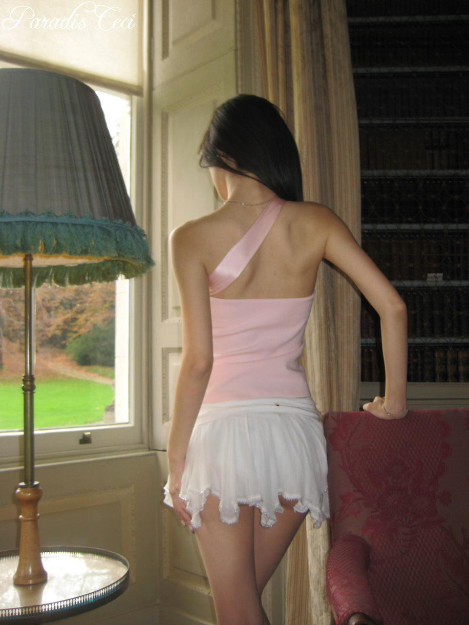 'Ariel' silk ribbon halter top - pink