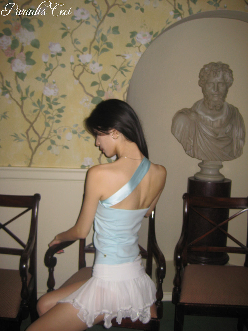'Ariel' silk ribbon halter top - blue