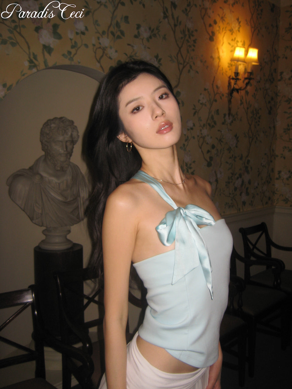 'Ariel' silk ribbon halter top - blue