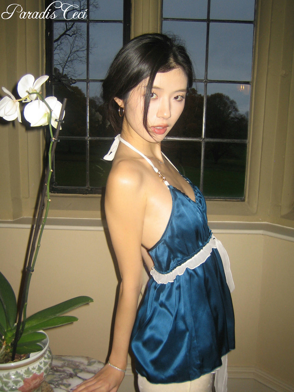 'Isabella' silk babydoll top - capri blue - made to order