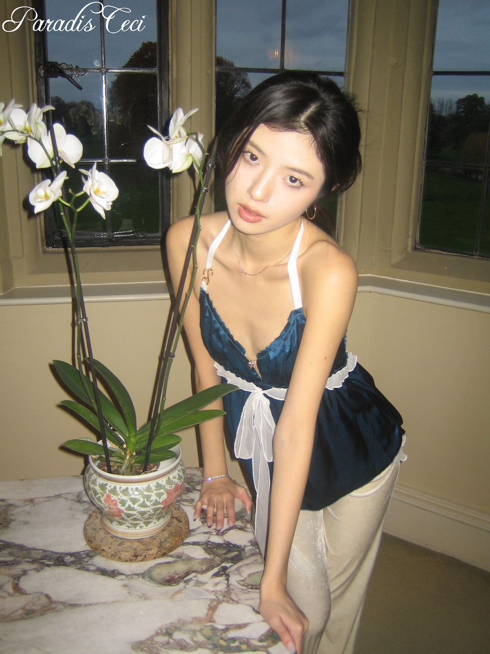 'Isabella' silk babydoll top - capri blue - made to order