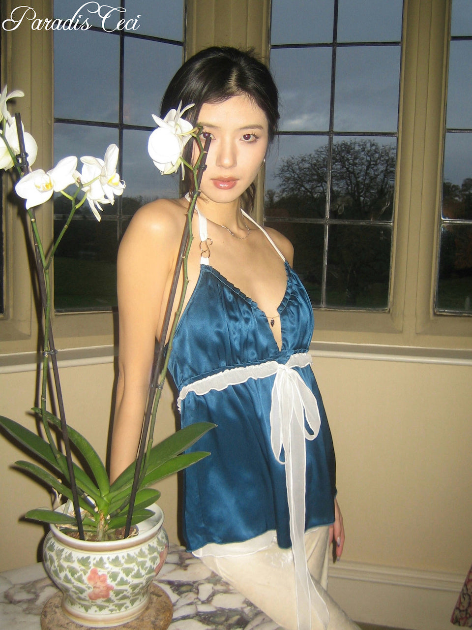 'Isabella' silk babydoll top - capri blue - made to order