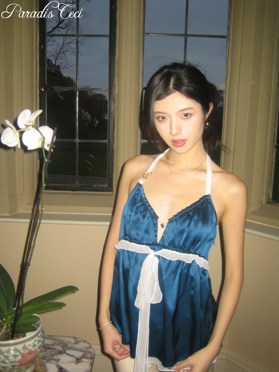 'Isabella' silk babydoll top - capri blue - made to order