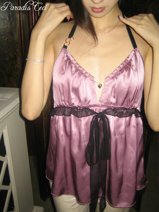 'Isabella' silk babydoll top - rosewood - made to order