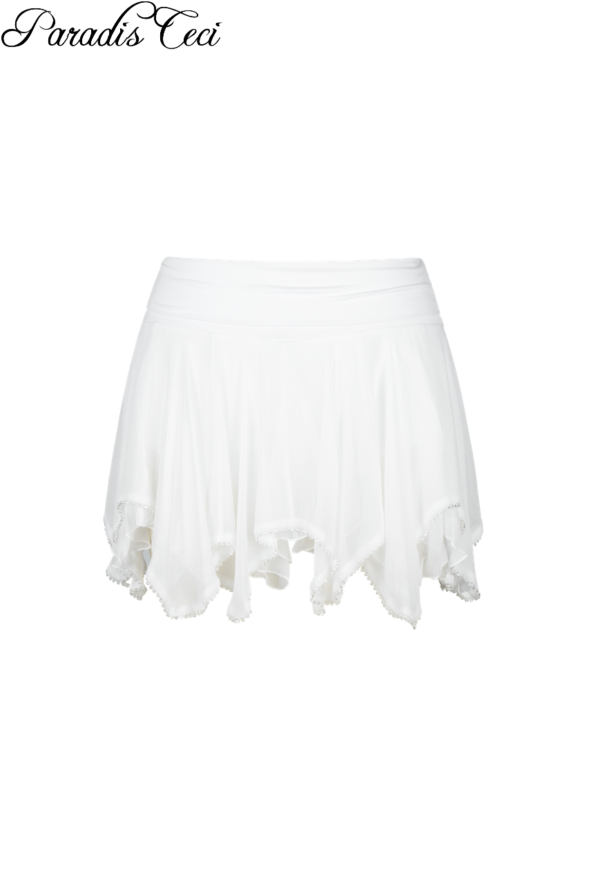‘Lydia’ mini silk skirt with crystal bead embellishments