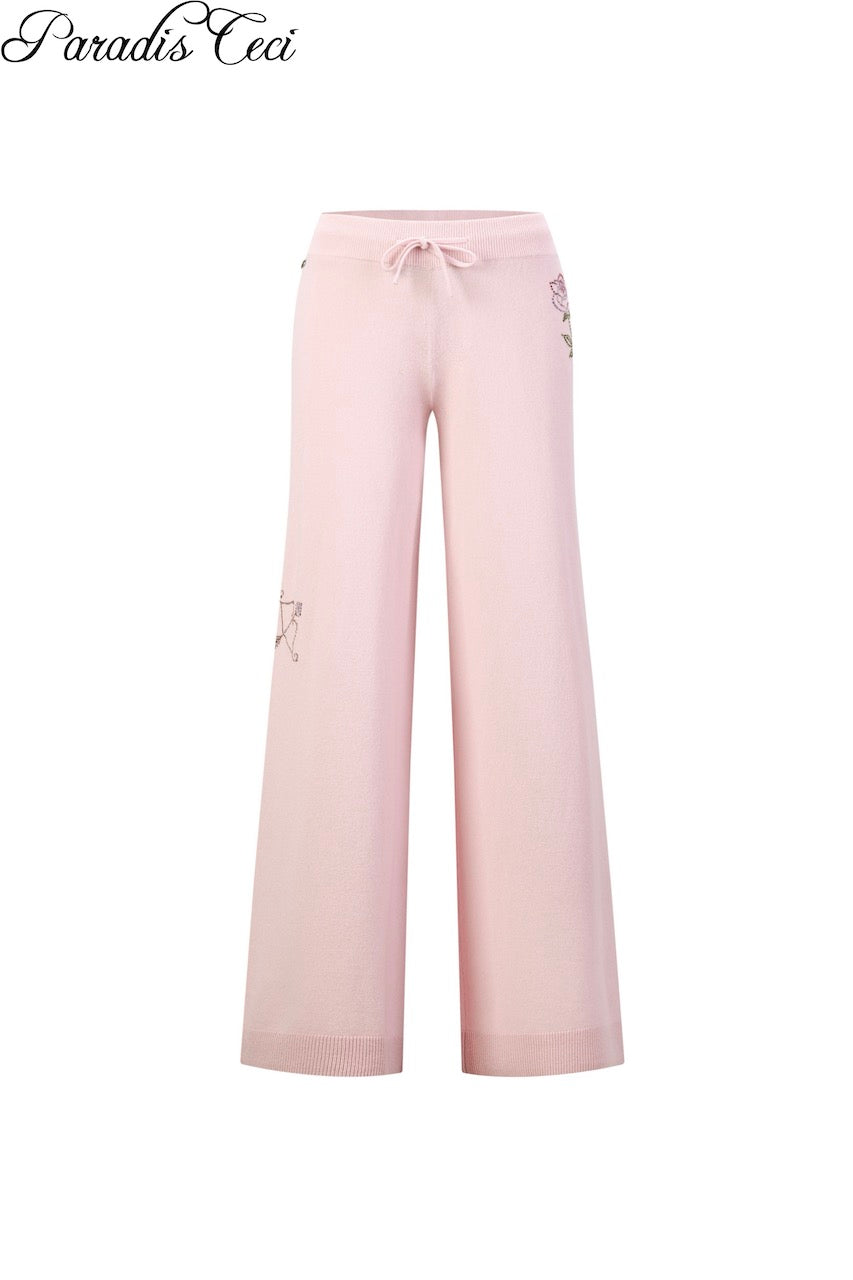 'Crystal' cashmere trousers with rhinestones- sweet pink
