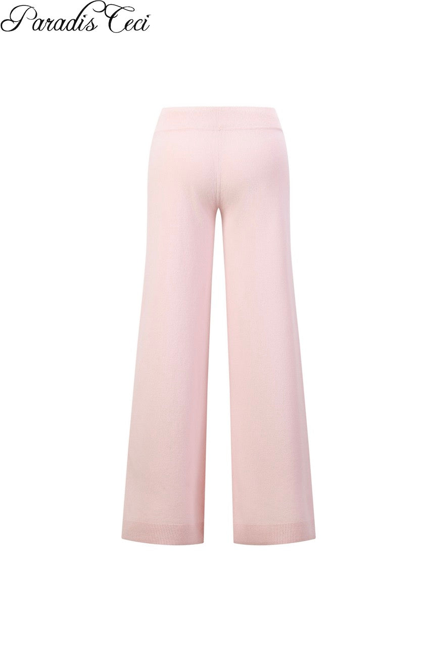 'Crystal' cashmere trousers with rhinestones- sweet pink