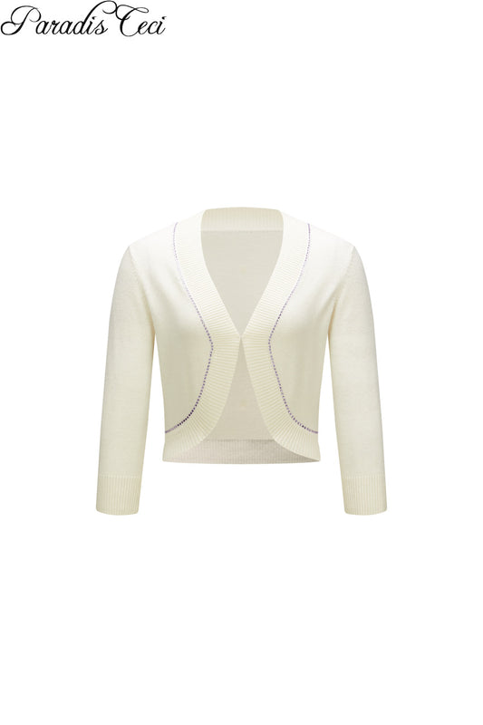 'Annie' cashmere cardigan with rhinestones - classic ivory