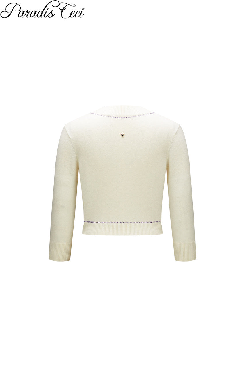 'Annie' cashmere cardigan with rhinestones - classic ivory