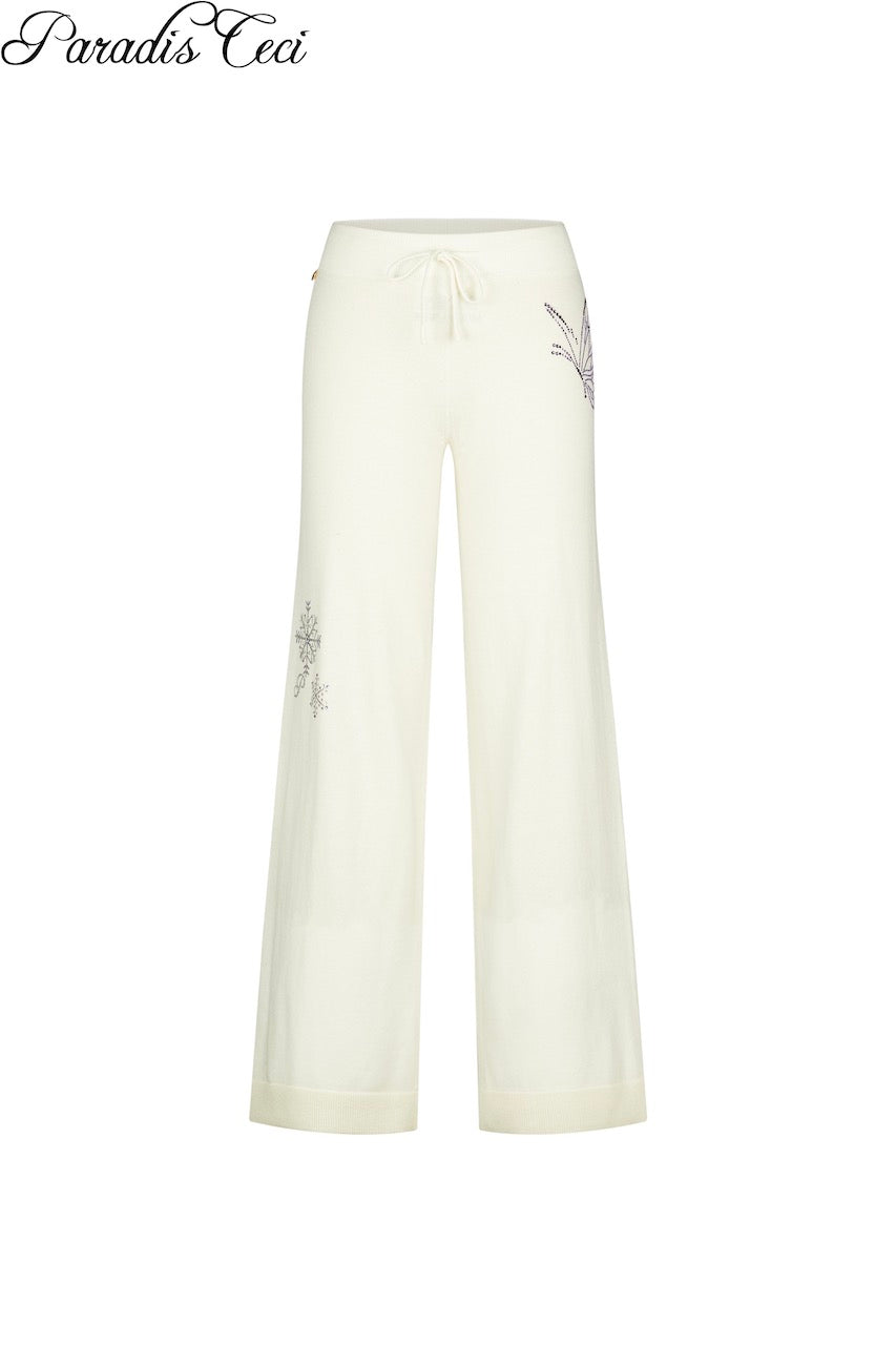'Crystal' cashmere trousers with rhinestones - classic ivory