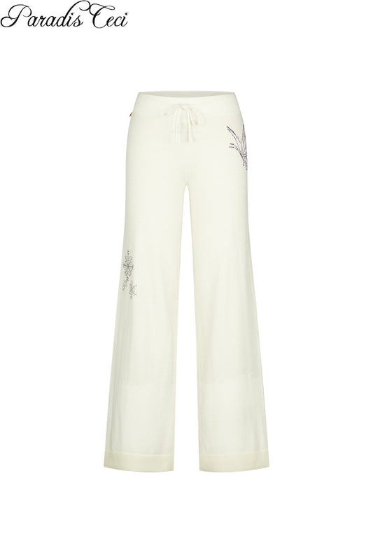 'Crystal' cashmere trousers with rhinestones - classic ivory
