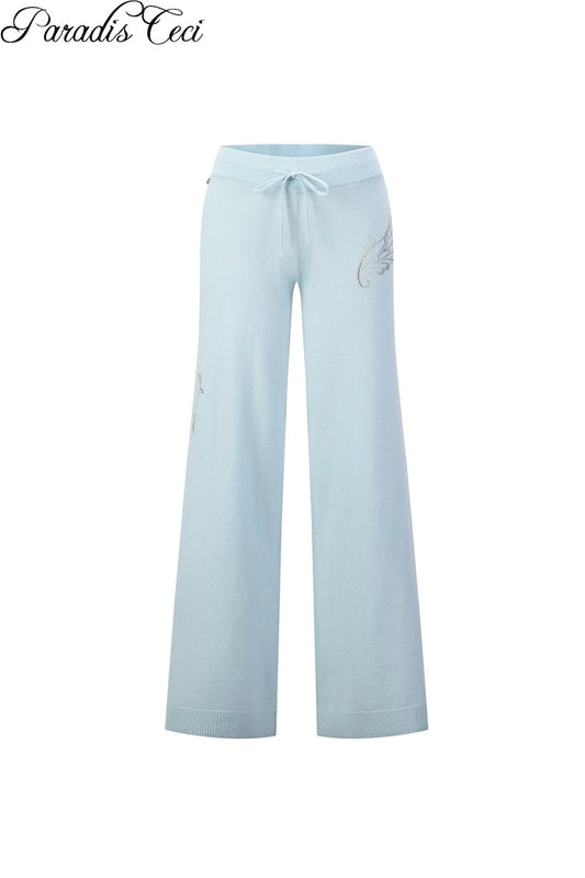 'Crystal' cashmere trousers with rhinestones - icy blue