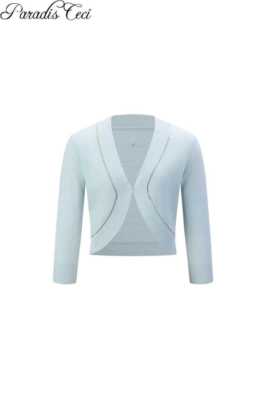 'Annie' cashmere cardigan with rhinestones - icy blue