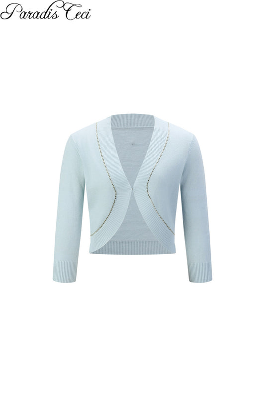 'Annie' cashmere cardigan with rhinestones - icy blue