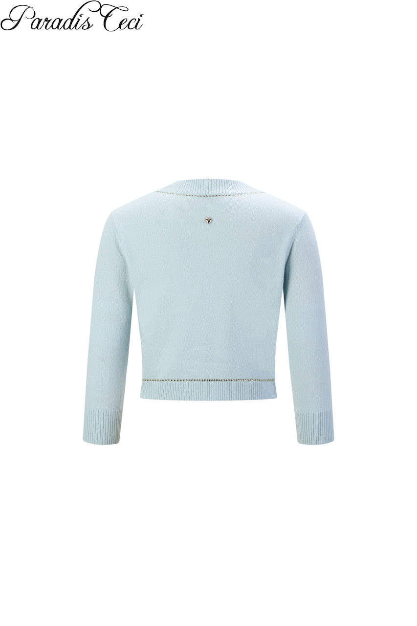 'Annie' cashmere cardigan with rhinestones - icy blue