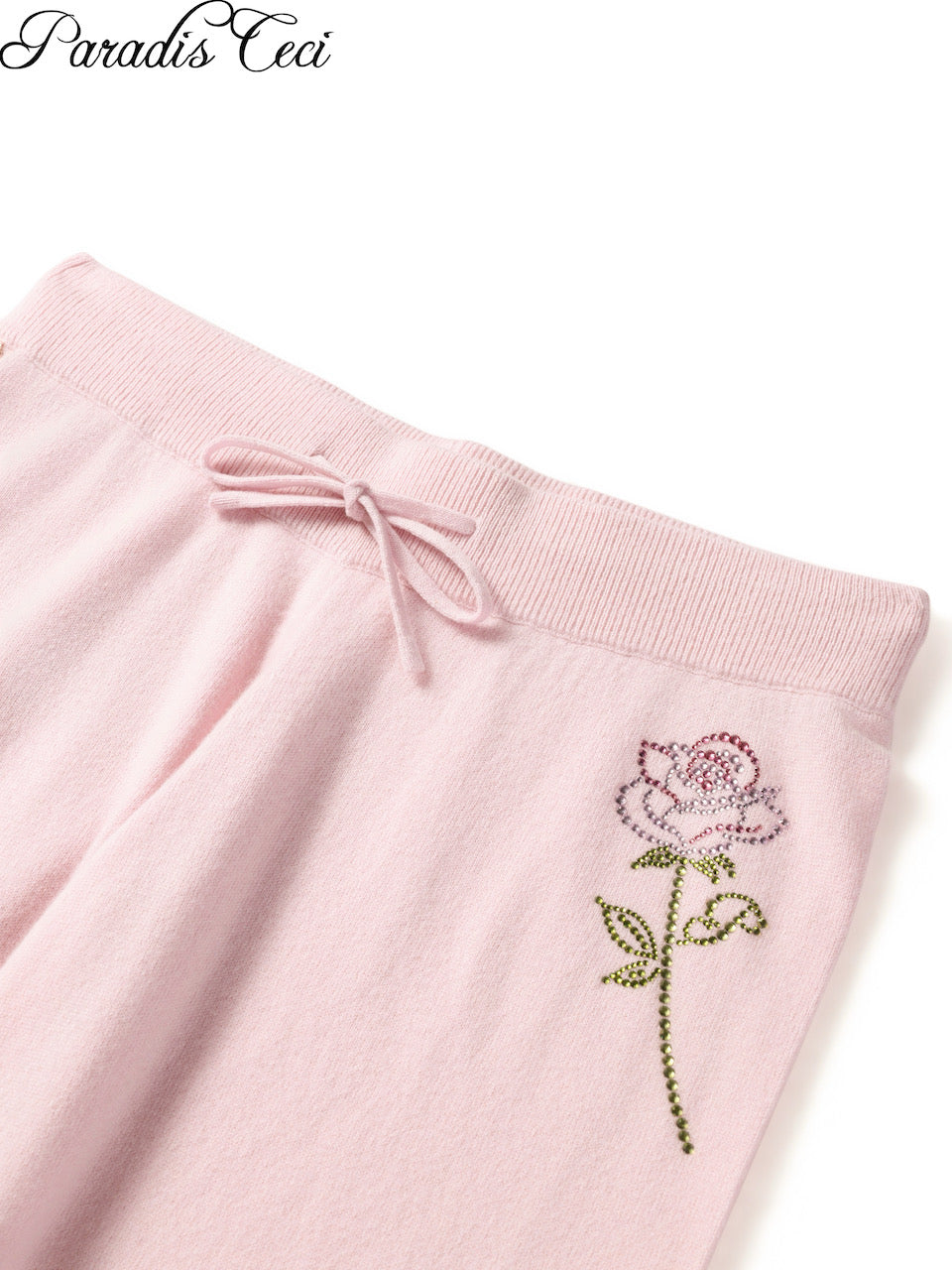 'Crystal' cashmere trousers with rhinestones- sweet pink