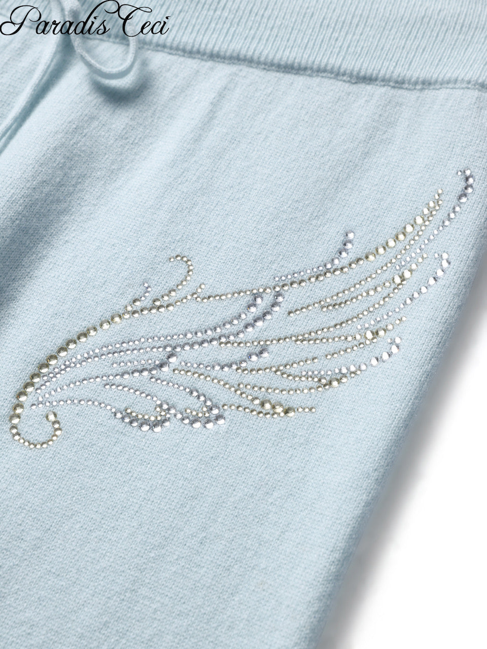 'Crystal' cashmere trousers with rhinestones - icy blue