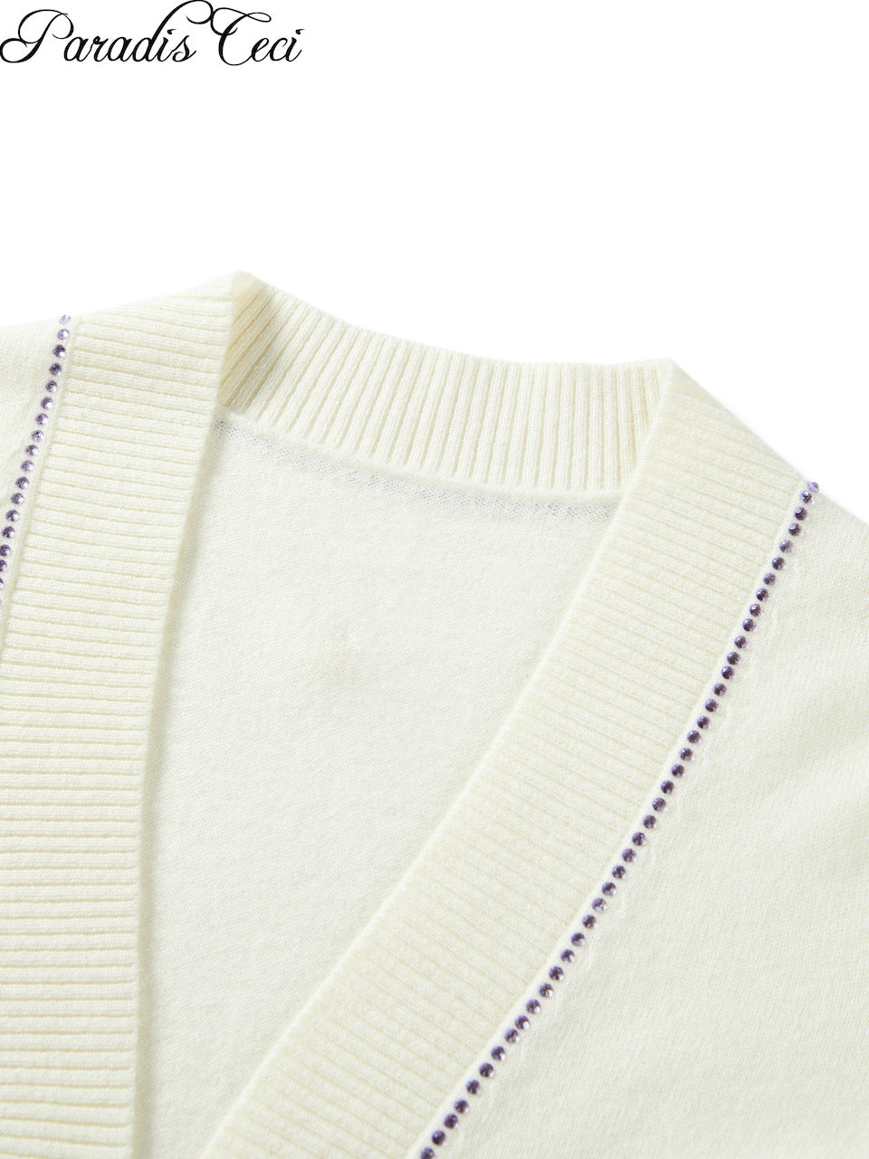 'Annie' cashmere cardigan with rhinestones - classic ivory