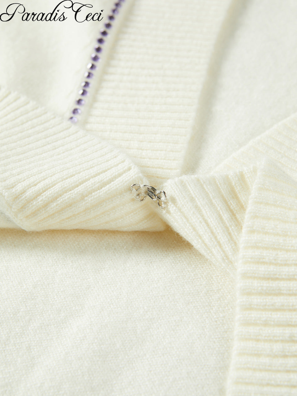 'Annie' cashmere cardigan with rhinestones - classic ivory