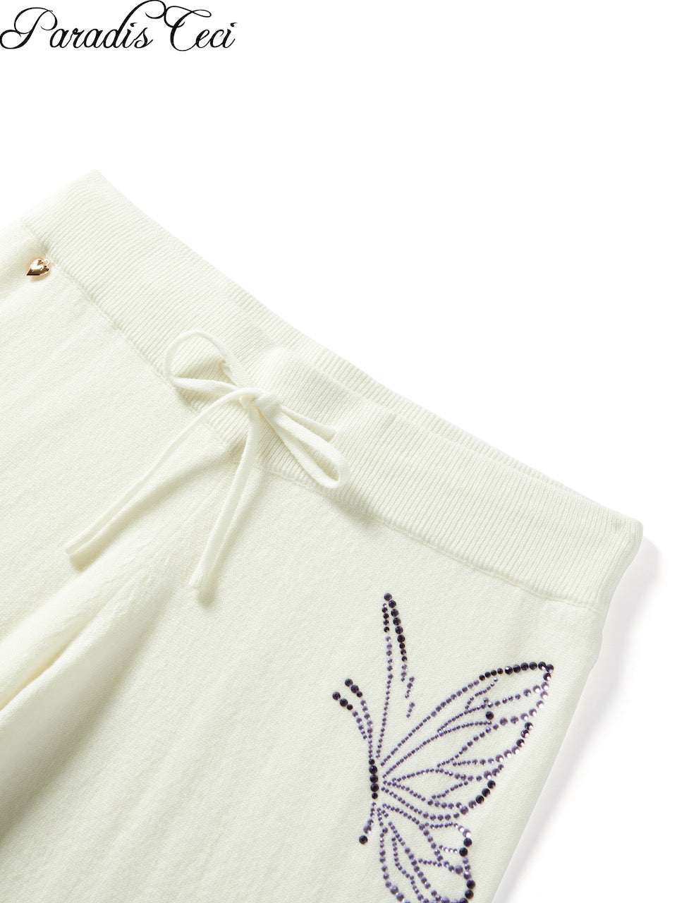 'Crystal' cashmere trousers with rhinestones - classic ivory